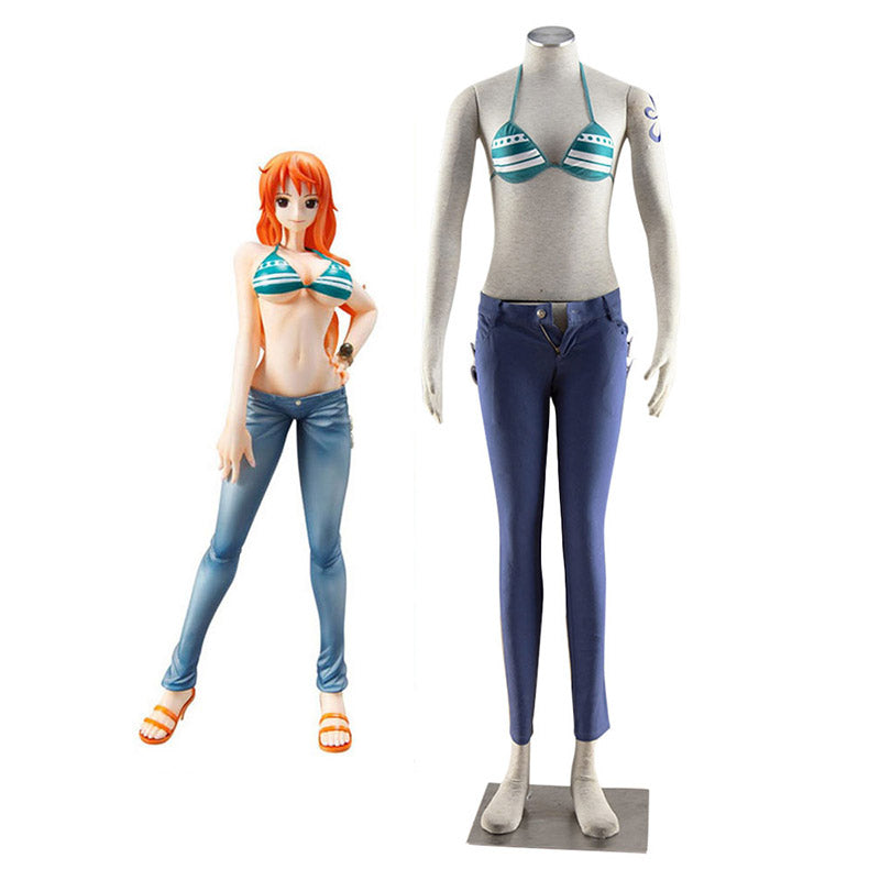Nami Bikini Top One Piece Anime Halloween Costume Cosplay Outfit for Adults